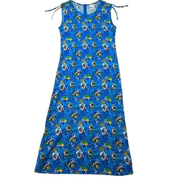 Authentic Disney Store Hawaiian Maxi Dress Mickey Minnie Mouse Blue Size Small - Picture 1 of 12